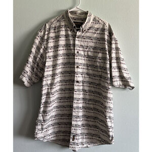 Vintage Woolrich Mens XLT Rod and Bouy Fishing All Over Print John Rich‎ Button